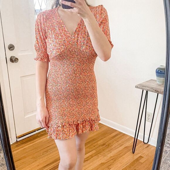 Faithfull The Brand Margherita Smocked Mini Dress Floral 4 - Picture 1 of 8